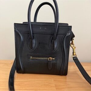 Celine Black Nano Luggage Tote with Gold Hardware